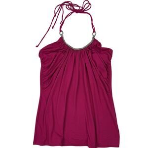 Vintage Y2K WHBM Halter Top Magenta Pink Chain Trim Neck Size Small
